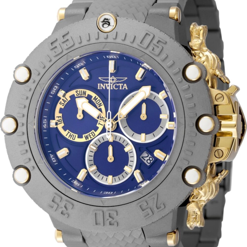 Invicta Mens 52mm Subaqua SWISS Quartz Chronograph Titanium Gold Blue 200m Watch
